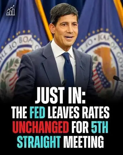 Fed Chair announcing rates left unchanged for the 5th straight meeting, July 2026